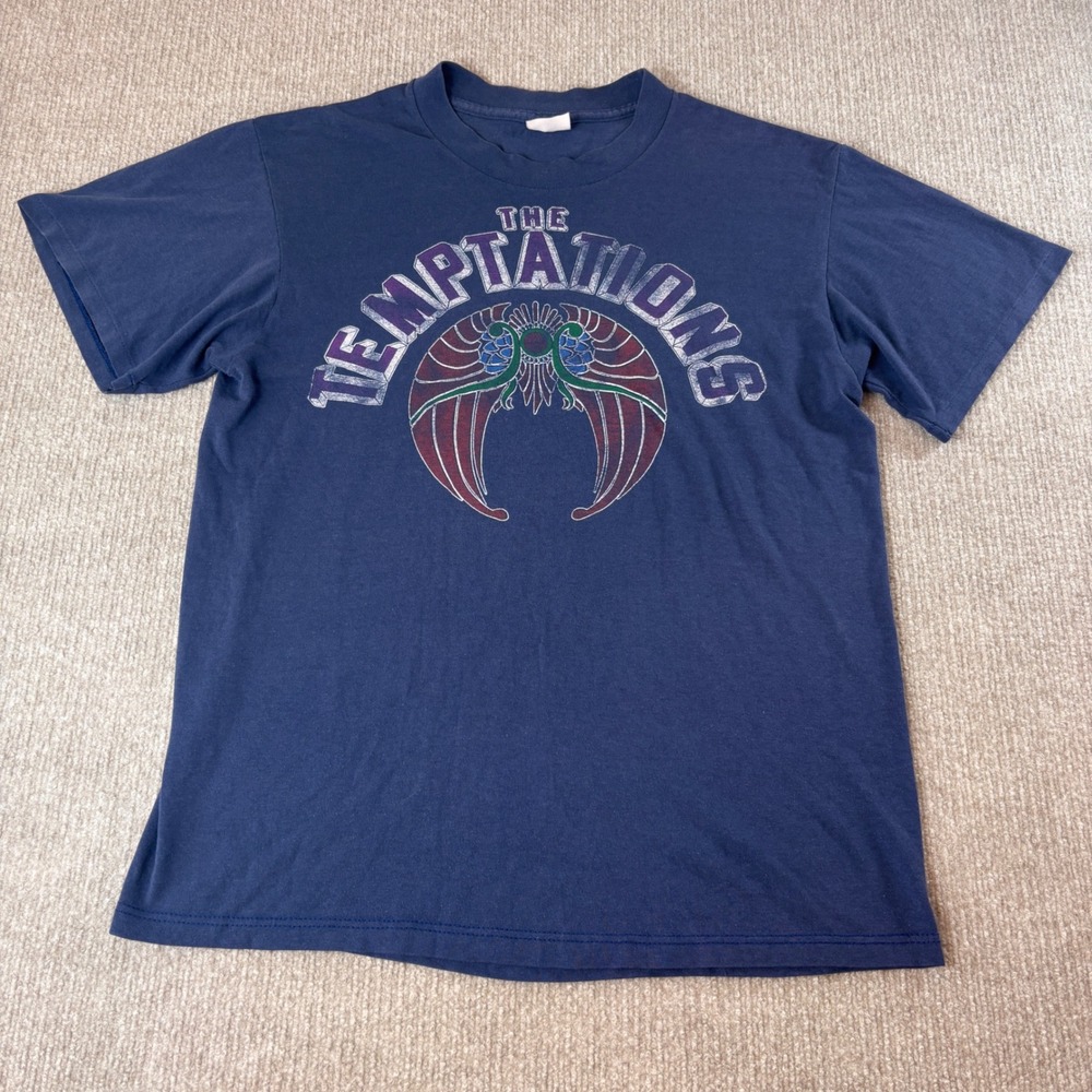 Vintage 80s The Temptations Navy Cotton Concert Tee Adult's Size Large